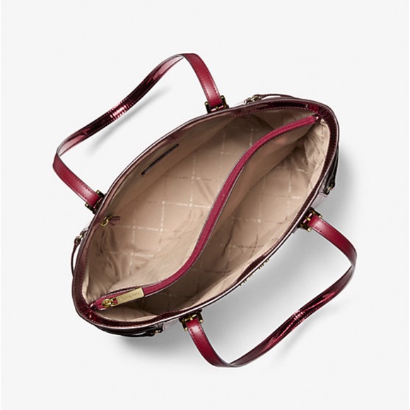 MICHAEL KORS Voyager Lg Metallic Logo Debossed EW Shoulder Tote Bag
Cherry 
NWT - Picture 13 of 16